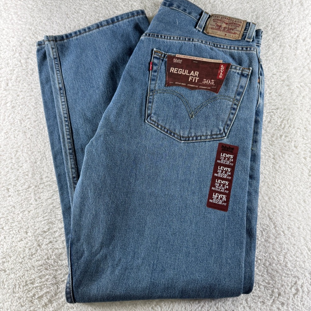 Vintage Dead Stock NWT Levi's 505 Regular Fit Jeans Men 38x34 Light Wash Str Leg